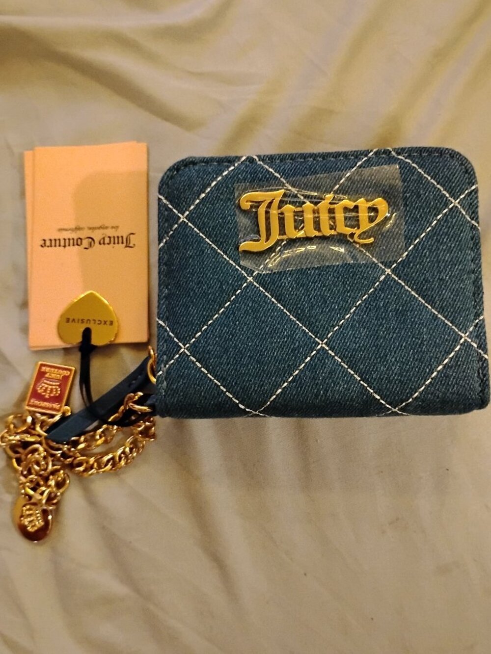 Juicy Couture Charm Society Small ZA Wristlet in Color: Medium Washed Denim